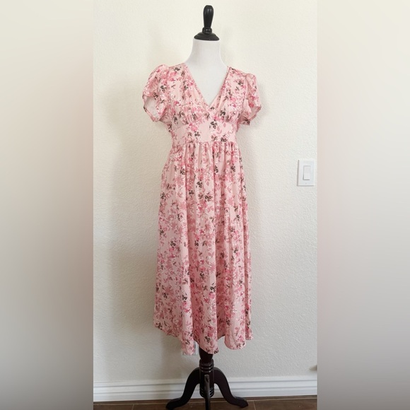 SHEIN Pink Floral Midi Dress - Picture 1 of 9